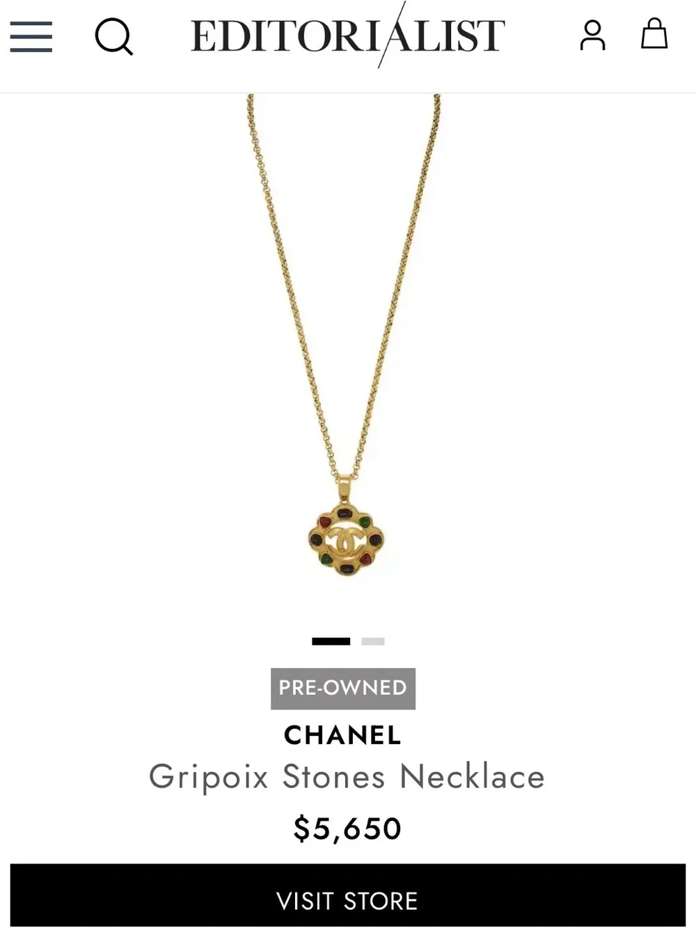 CHANEL RARE Gold-Plate Gripoix Pendant Necklace